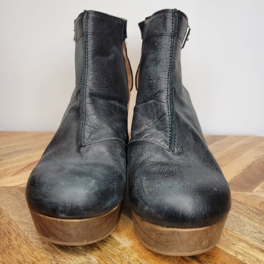 Free People Amber Orchard Boot Clog Black Leather Ankle Buckle Cut Out 9.5-10 - Picture 6 of 11